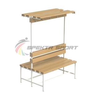Купить Скамейка с вешалкой и полкой для раздевалок двухсторонняя (цельная) 1200 мм в Ангарске 